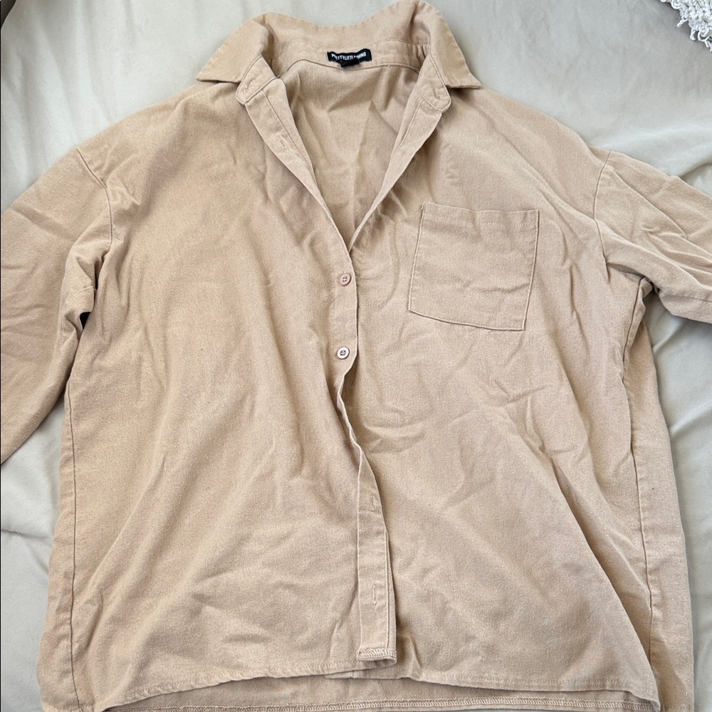 PrettyLittleThing Tan Button Down Shirt